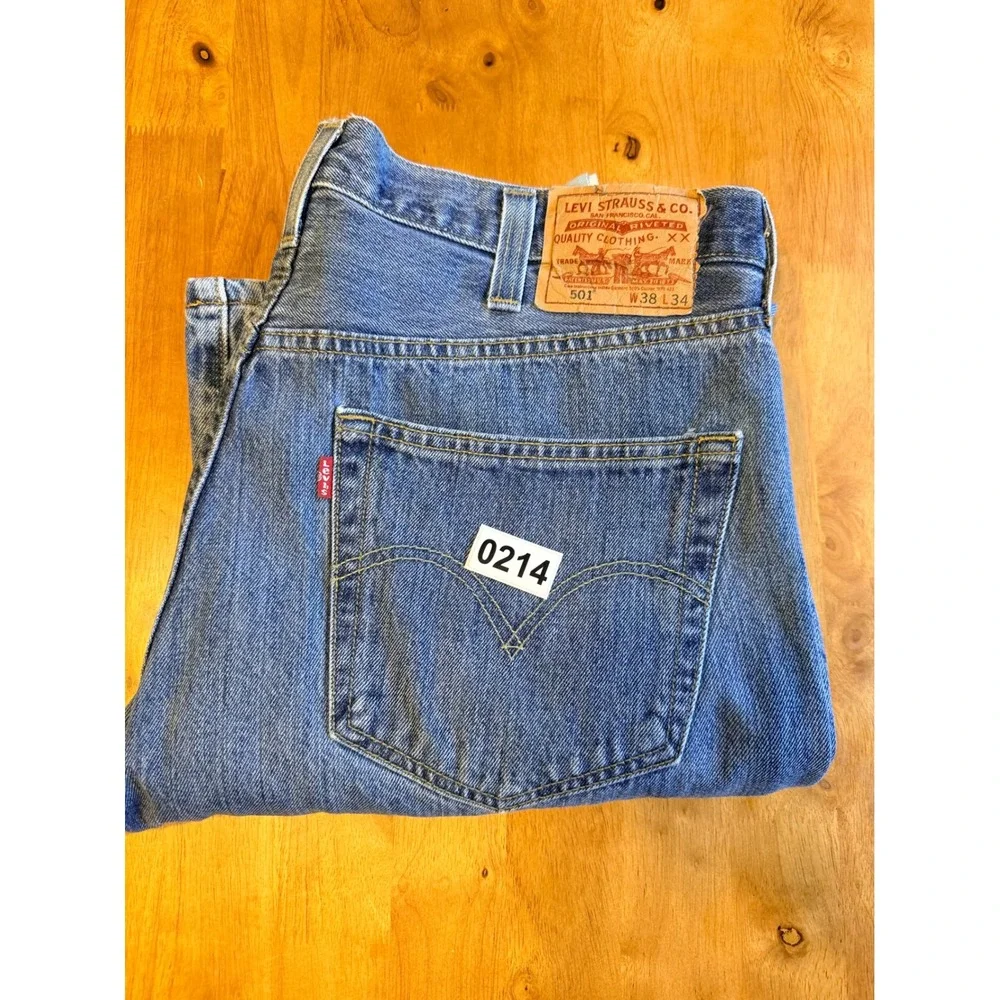 Levis 501 Original Fit Mens Jeans 38x34 Blue Straight Leg Button Fly Denim